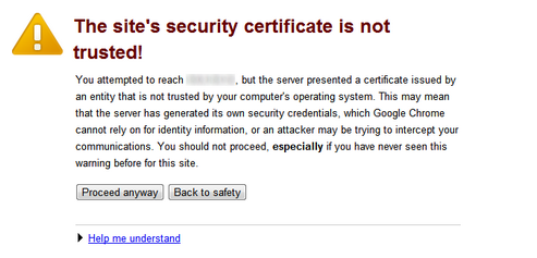 Security Warning in Google Chrome Browser